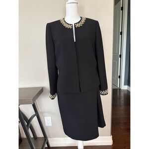 Tahari ASL Luxe Pearl Beaded Black Dress Suit size 12